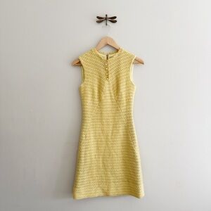 1960s Butter Yellow Sleeveless Knit Mod Shift Dress
